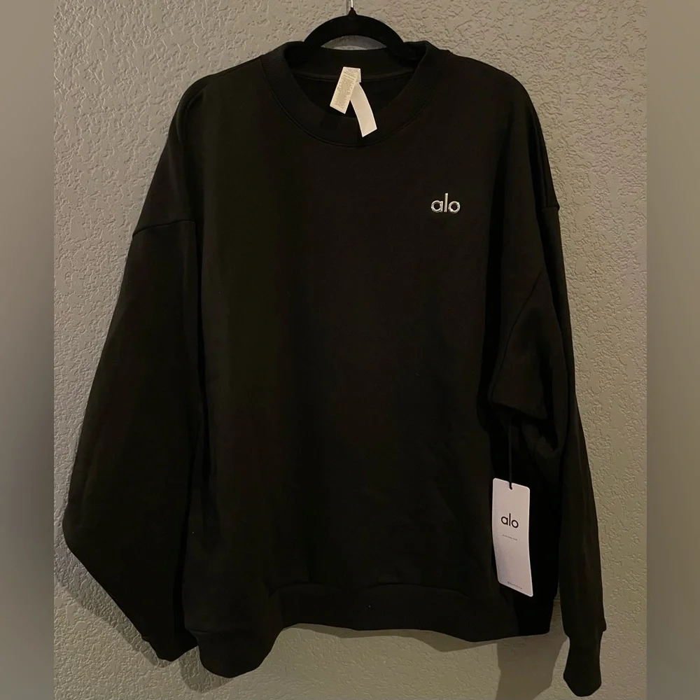 Alo Yoga NWT Accolade Crew Neck Pullover Black Size L Oversized